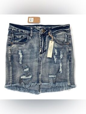 Ocean Drive Distressed Jean Mini Skirt New!